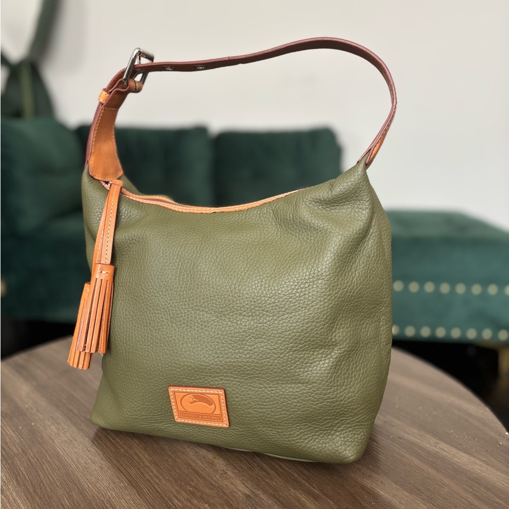 Dooney & Bourke Olive Green Leather Hobo with Tan Trim - Picture 3 of 16